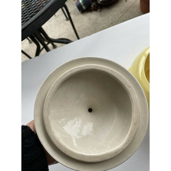 vtg covered dish calif pottery yellow white top SC3 mcm Calif USA mark on bottom - Picture 5 of 11